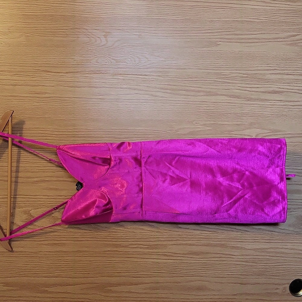 Fuchsia Satin Spaghetti-Strap Dress